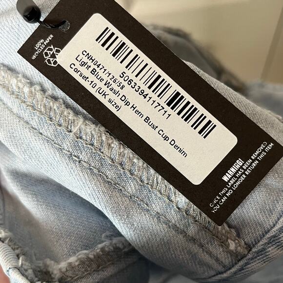 Pretty Little Thing Light Blue Wash Dip Hem Bust Cup Denim Corset 6 - Picture 8 of 9